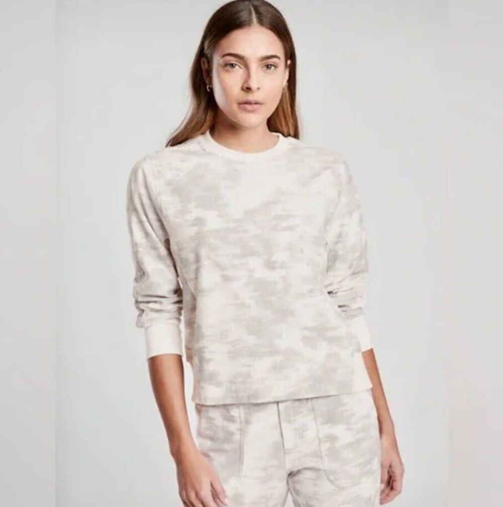 Athleta Farallon Tie-dye Print Crewneck Sweatshirt Gray White Size Large EUC